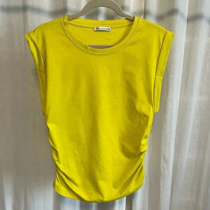 ZARA NWOT Cotton Sleeveless Top Side Ruching, Size L